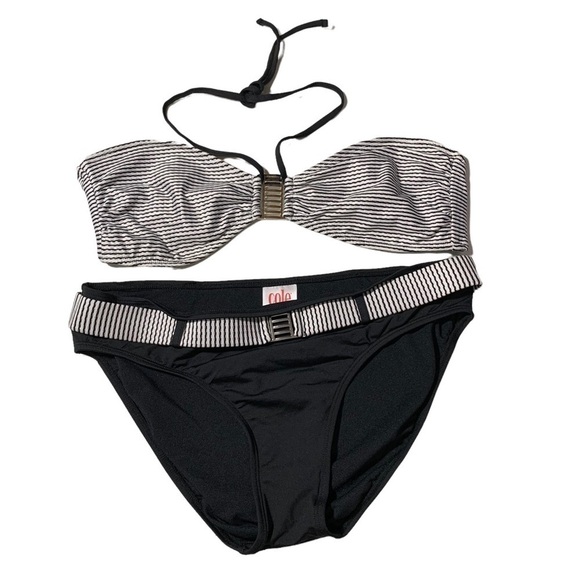 Cole Of California Womens Bikini size Medium black stripe 2 Piece - Picture 1 of 5